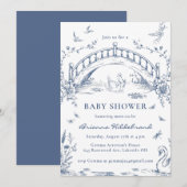 Swan Lake Toile Chinoiserie Baby Shower Invitation Kaart (Voorkant / Achterkant)