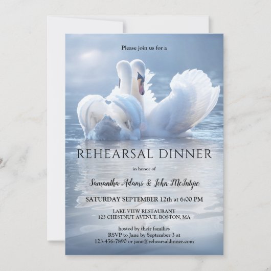 Swan Lake Wedding Rehearsal Dinner Invitation Kaart (Voorkant)