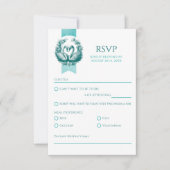Swan Lake Wedding RSVP Kaart | Blauwgroen Torteldu (Voorkant)