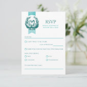 Swan Lake Wedding RSVP Kaart | Blauwgroen Torteldu (Staand voorkant)