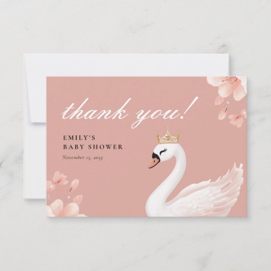 Swan Little Princess Baby shower Bedankkaart (Voorkant)