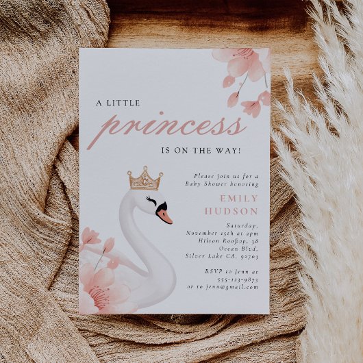 Swan Little Princess Baby shower Kaart