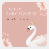 Swan Little Princess Baby shower Vierkante Sticker (Voorkant)