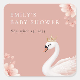 Swan Little Princess Baby shower Vierkante Sticker