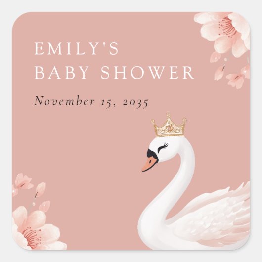 Swan Little Princess Baby shower Vierkante Sticker (Voorkant)