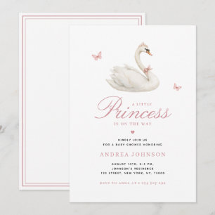 Swan Little Princess Pink Girl Baby shower Kaart