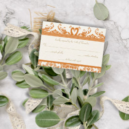 Swan Love Bird Coral & Ivory Damask Wedding Invite Kaart