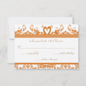 Swan Love Bird Coral & Ivory Damask Wedding Invite Kaart (Voorkant)