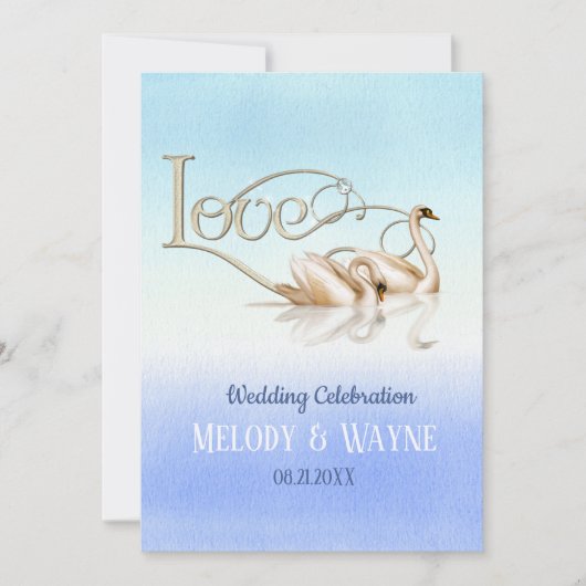 Swan Love Elegance bruiloft uitnodiging (Voorkant)