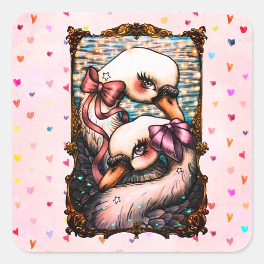 Swan lovers vierkante sticker (Voorkant)