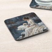 Swan Maiden Winter Lake Romance Fantasy Art Bier Onderzetter (Linkerzijde)