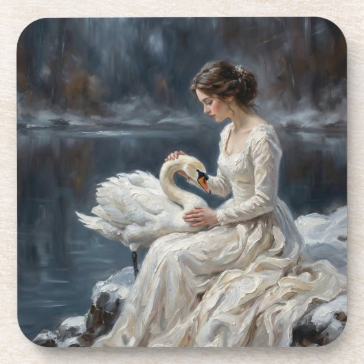 Swan Maiden Winter Lake Romance Fantasy Art Bier Onderzetter (Voorkant)