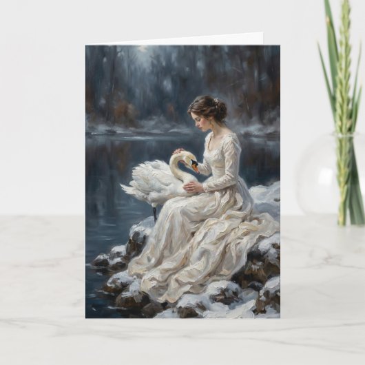Swan Maiden Winter Lake Romance Fantasy Art Kaart (Voorkant)