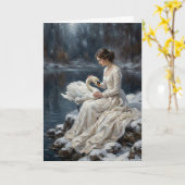 Swan Maiden Winter Lake Romance Fantasy Art Kaart (Gele Bloem)