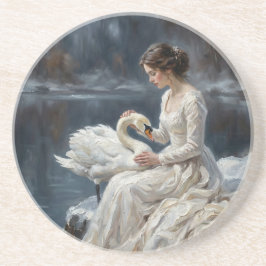 Swan Maiden Winter Lake Romance Fantasy Art Zandsteen Onderzetter