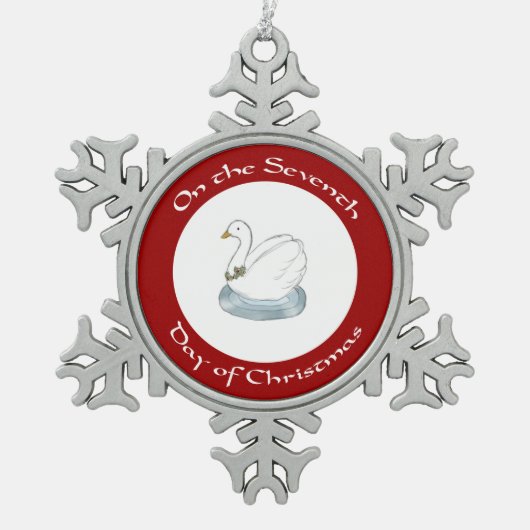 Swan met Holly 7e dag kerstversiering Tin Sneeuwvlok Ornament (Voorkant)