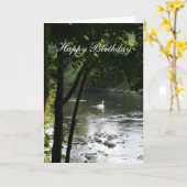 Swan on the River II - Birthday Kaart (Gele Bloem)