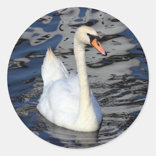 Swan op een meer ronde sticker (Voorkant)