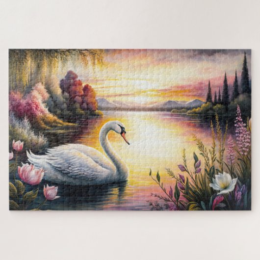 Swan op het meer van Jigzaag Puzzle Legpuzzel (Horizontaal)