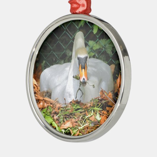 Swan op zijn nest metalen ornament (Links)