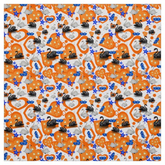 Swan Oranje Hearts Fabric Stof (Swatch)