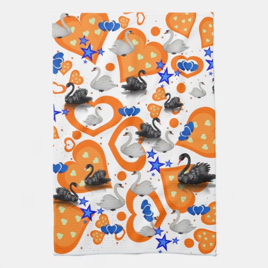 Swan Oranje Hearts Kitchen Hand Towel Theedoek (Verticaal)