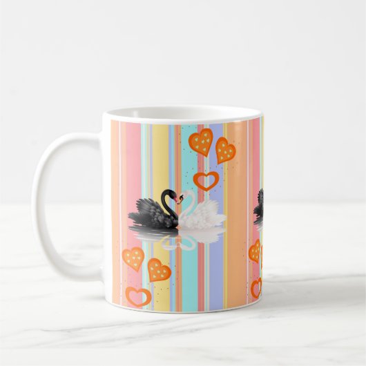 Swan Oranje Hearts Stripe Mok (Links)