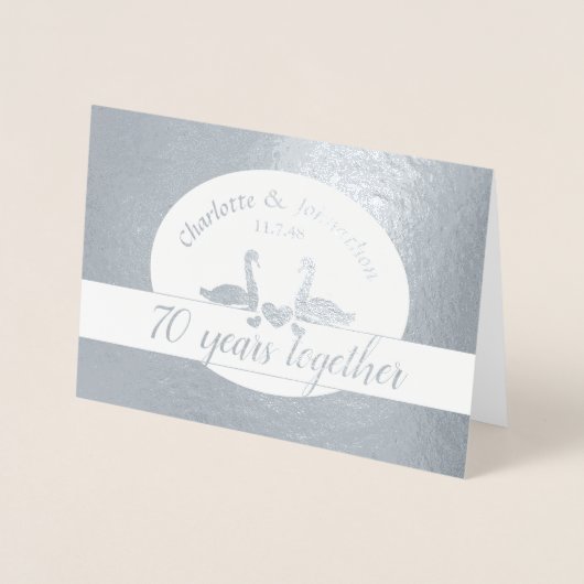 Swan-paar 70e platina trouwdag folie kaarten (Voorkant)