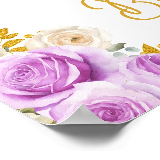 Swan Paarse en gouden Rozen Baby shower Welkom Poster (Hoek)