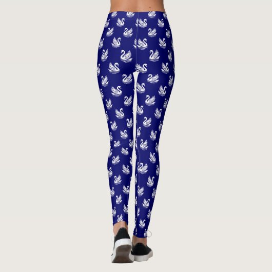 Swan Pattern 02 - Wit op Deep Navy Blue Leggings (Achterkant)