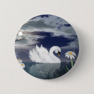 swan pin badge - betoverde zwaan digitaal geschild ronde button 5,7 cm