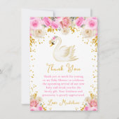 Swan Pink and Gold Roses Baby Shower Bedankkaart (Voorkant)