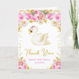 Swan Pink and Gold Roses Baby Shower Thank You Bedankkaart