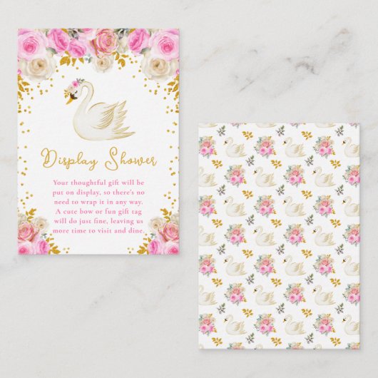 Swan Pink and Gold Roses Display Shower Informatiekaartje (Voorkant / Achterkant)
