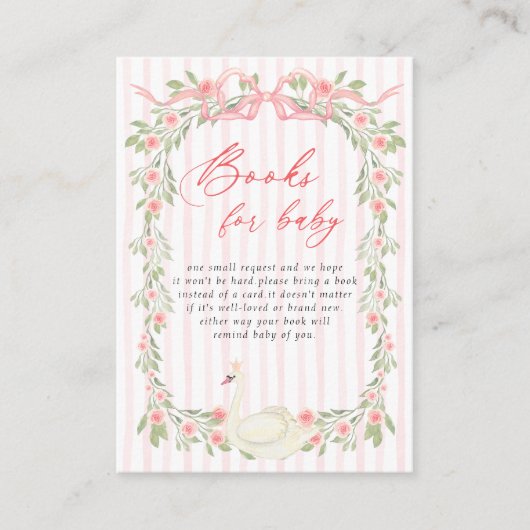 Swan Pink Bow Floral Baby Shower Books for Baby Informatiekaartje (Voorkant)
