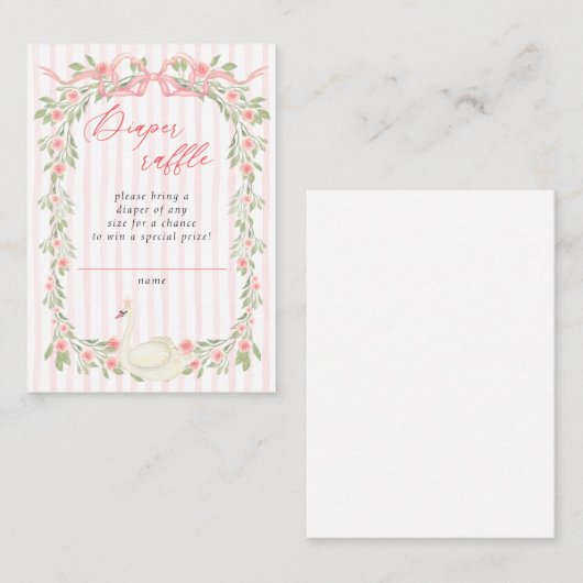 Swan Pink Bow Floral Baby Shower Diaper Raffle Informatiekaartje (Voorkant / Achterkant)
