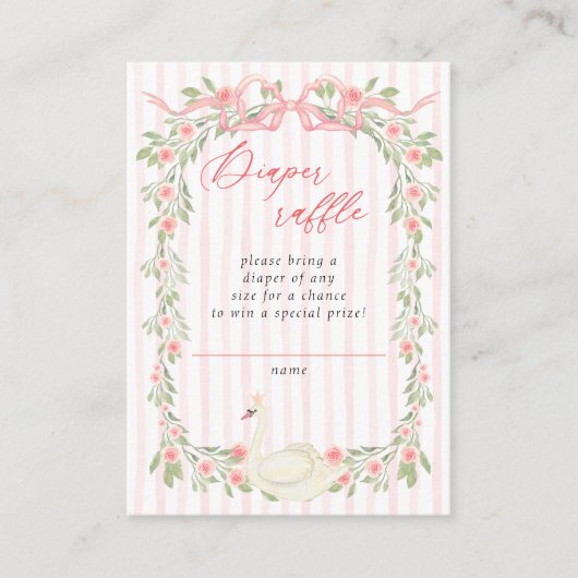 Swan Pink Bow Floral Baby Shower Diaper Raffle Informatiekaartje (Voorkant)