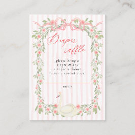Swan Pink Bow Floral Baby Shower Diaper Raffle Informatiekaartje