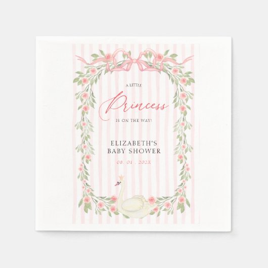 Swan Pink Bow Floral Baby Shower Servet (Voorkant)