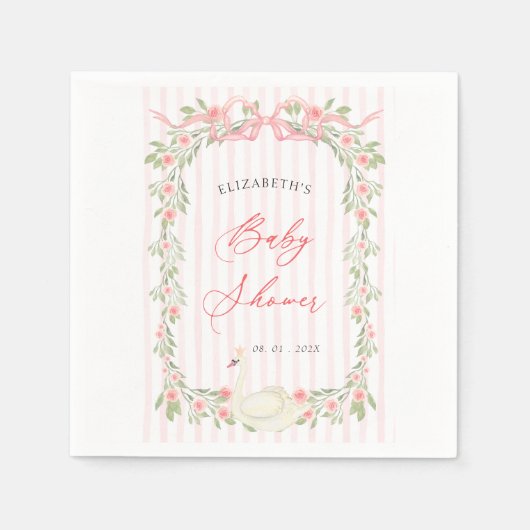 Swan Pink Bow Floral Baby Shower Servet (Voorkant)