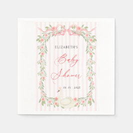 Swan Pink Bow Floral Baby Shower Servet