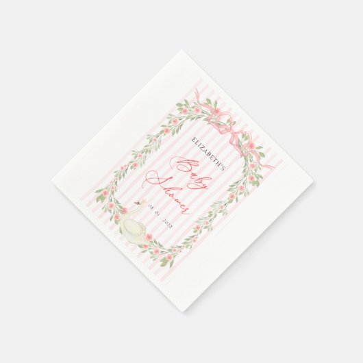 Swan Pink Bow Floral Baby Shower Servet (Hoek)