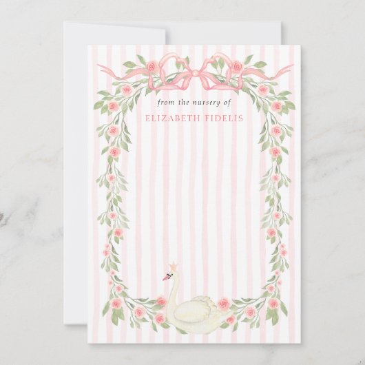 Swan Pink Bow Floral Roses Baby Shower Bedankkaart (Voorkant)