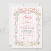 Swan Pink Bow Floral Roses Baby Shower Kaart (Voorkant)