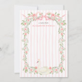 Swan Pink Bow Floral Roses Baby Shower Notitiekaartje (Voorkant)