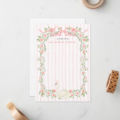 Swan Pink Bow Floral Roses Baby Shower Notitiekaartje (Voorkant / Achterkant in situ)
