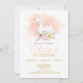 Swan Pink Elegant Princess Birthday Party Kaart (Voorkant)