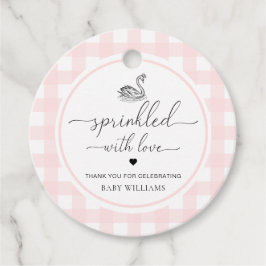 Swan Pink Gingham gestrooid met liefde Bedankjes Labels