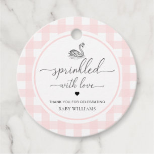 Swan Pink Gingham gestrooid met liefde Bedankjes Labels