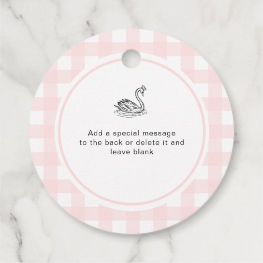 Swan Pink Gingham gestrooid met liefde Bedankjes Labels (Achterkant)
